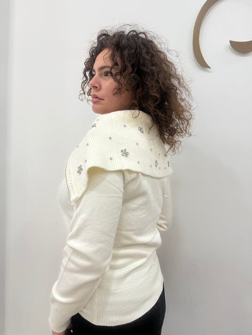 Cardigan con zip e collo gioiello