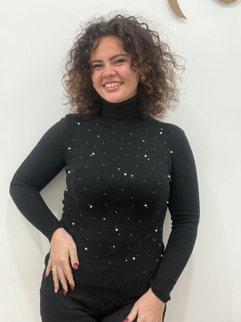 Maglioncino collo alto con applicazioni perle