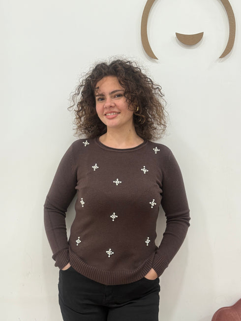 Maglioncino girocollo con applicazioni perle
