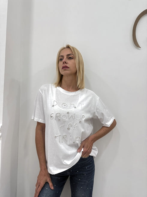 T-shirt scritta con cordoncino