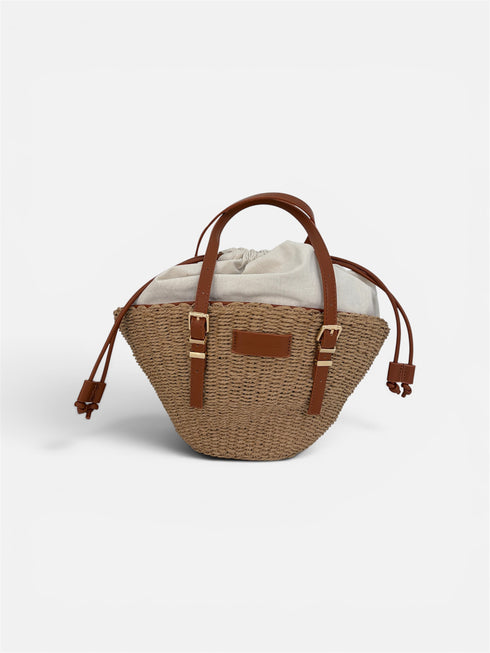 Mini Bag in Rafia con Chiusura a Secchiello