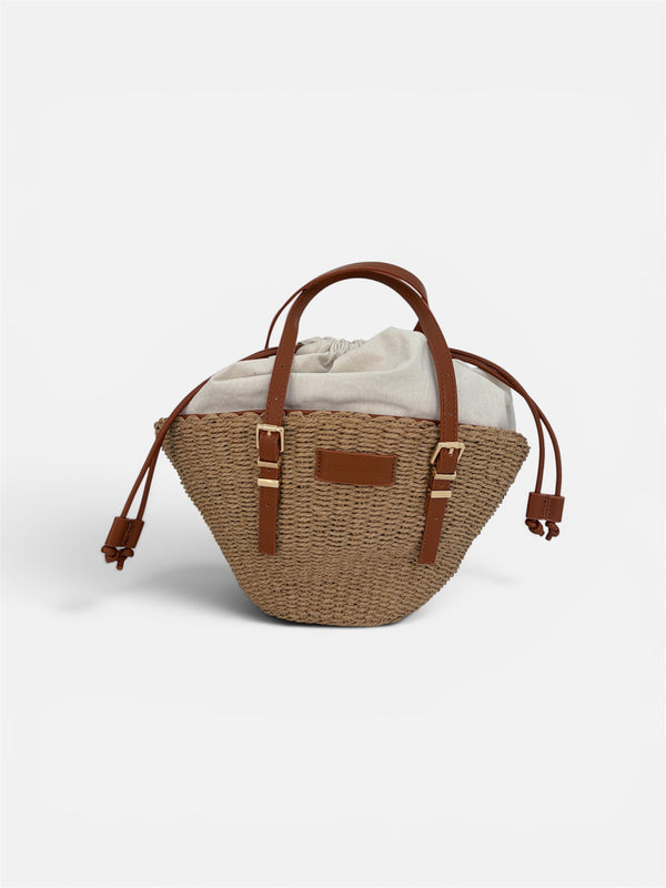 Mini Bag in Rafia con Chiusura a Secchiello