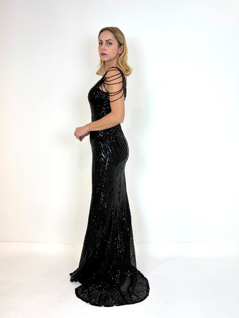 Abito da Sera con Paillettes e Spalline Gioiello