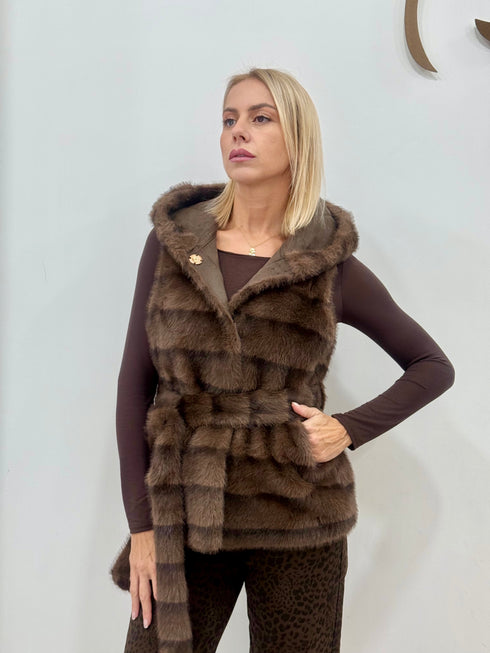 Pelliccia gilet con cappuccio Giulia Fontana