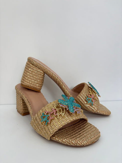 Ciabattina tacco gioiello rafia AnnaCi