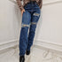 Jeans donna con rotture animalier Farfallina