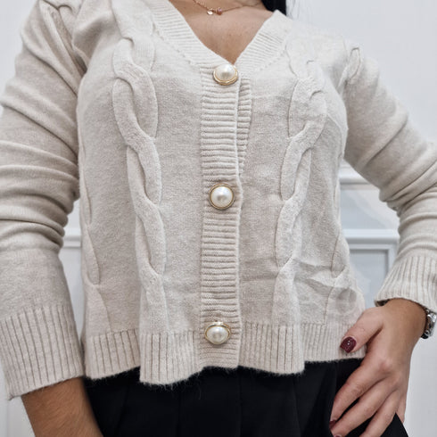 Cardigan crop con bottoni perla AnnaCi