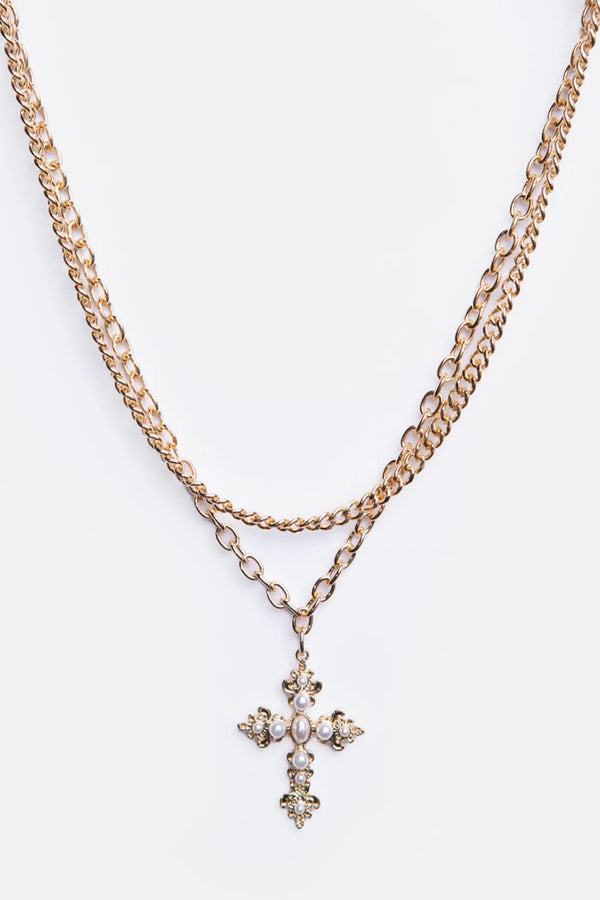 Collana donna catena croce con perle Two Way