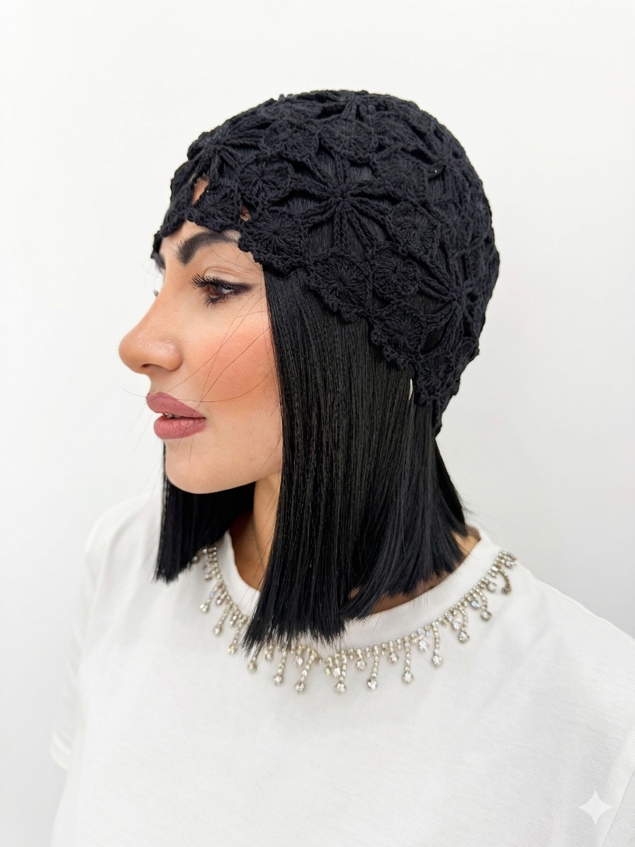 Cuffietta Capelli in Pizzo Macramè Floreale
