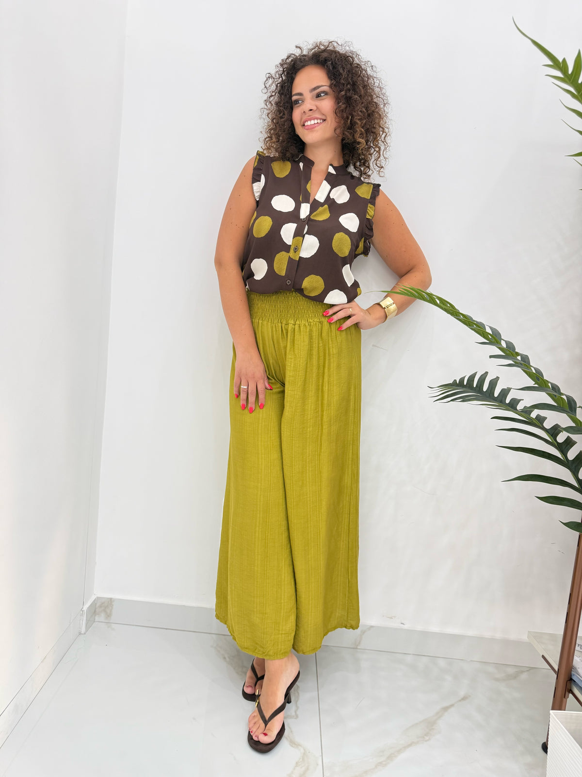 Pantalone Palazzo Fluido con Fascione Elastico
