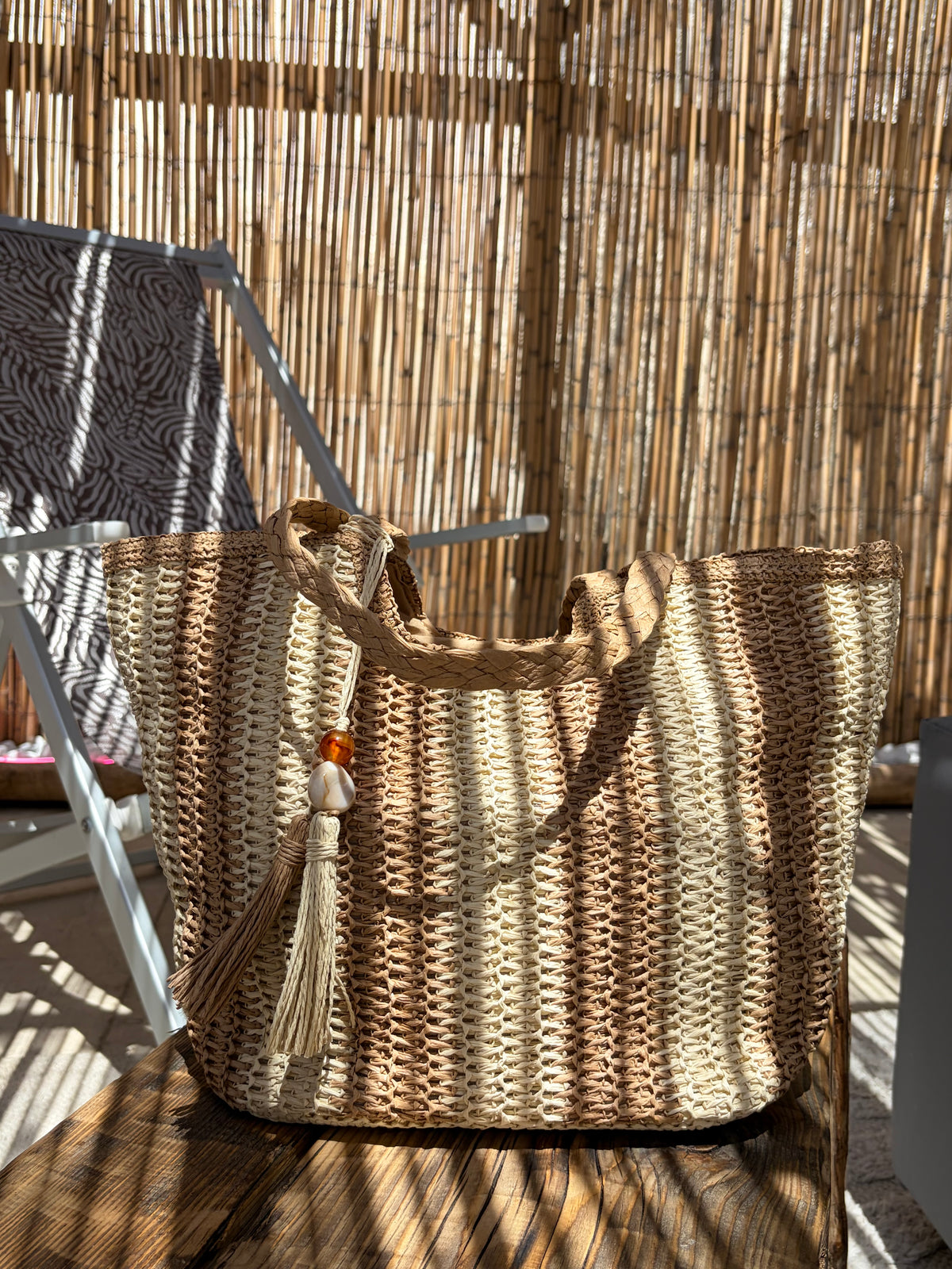 Borsa Mare in Paglia con Dettagli Frange