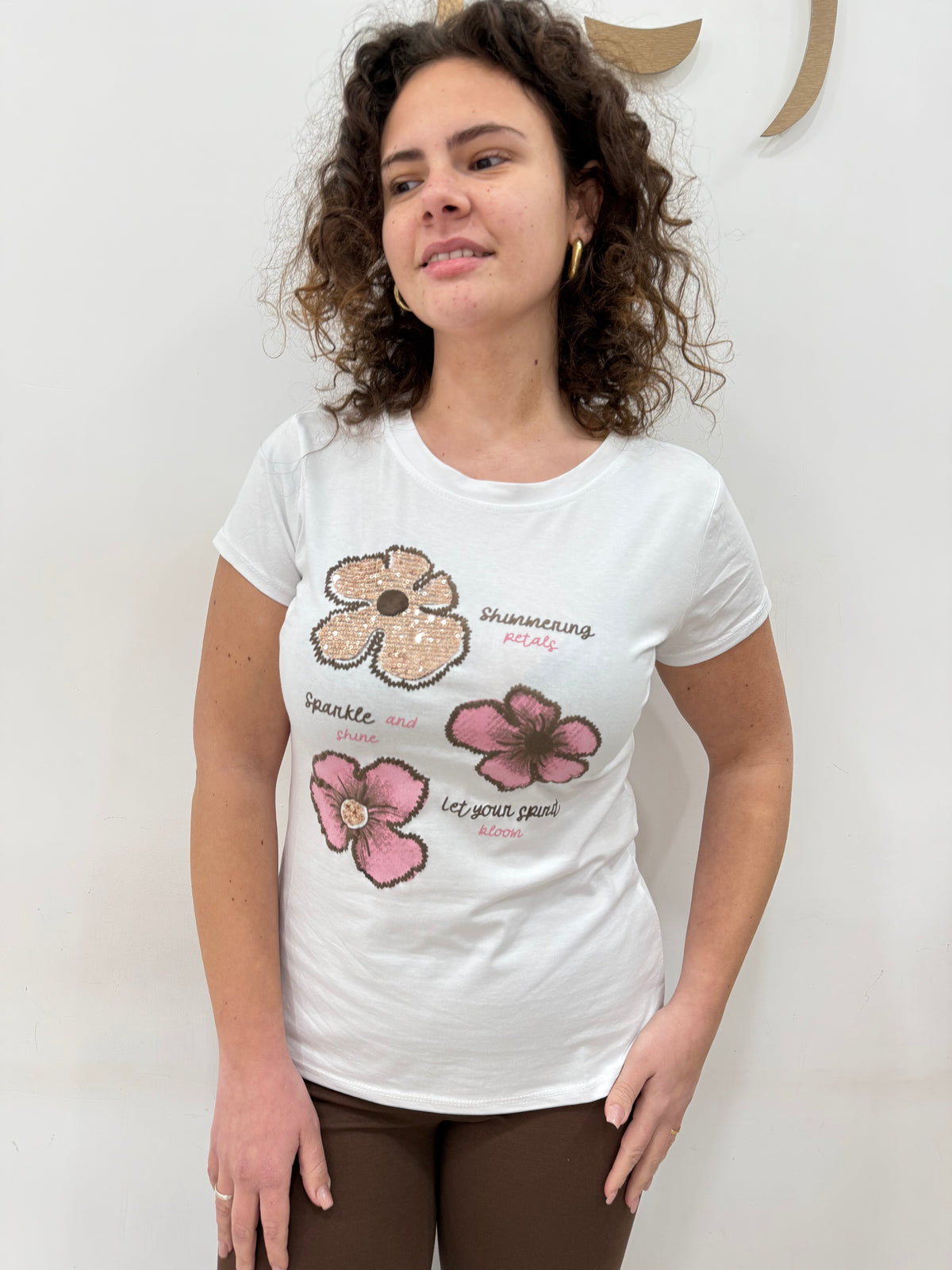 T-shirt cotone con stampa fiori