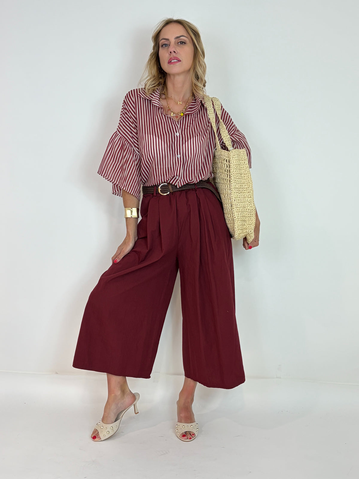 Camicia a Righe con Manica a Volant