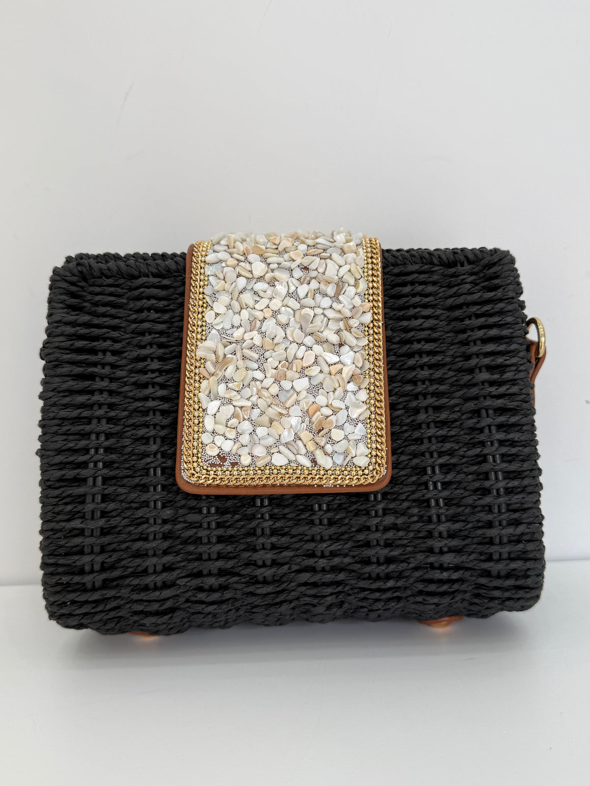 Pochette in Rafia Intrecciata con Pattina Gioiello