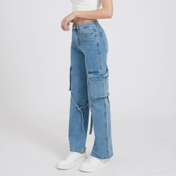 jeans donna cargo con fascette