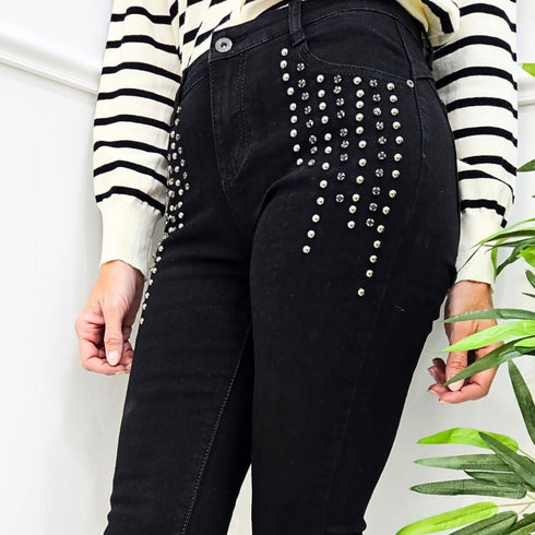 Jeans Push up Skinny MissQueen con Borchie e Strass
