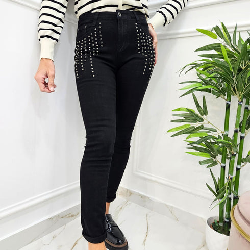 Jeans Push up Skinny MissQueen con Borchie e Strass