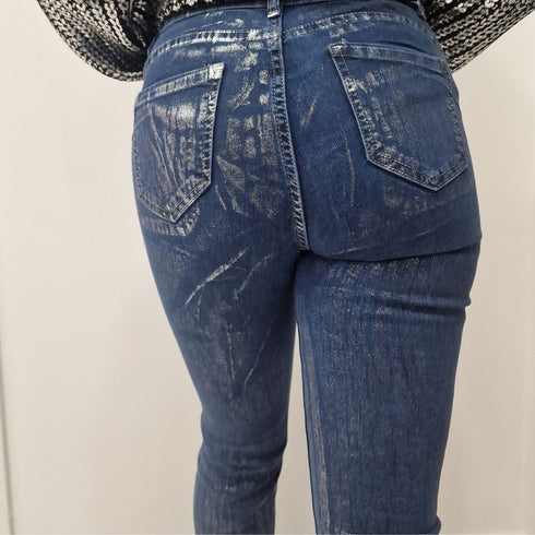 Jeans donna spalmato con tasche